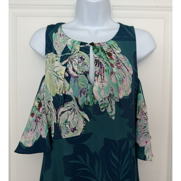 NWT Anthropologie MAEVE Elia Open Shoulder Turquoise Teal Blue Floral Dress Sz 8 - Picture 6 of 16